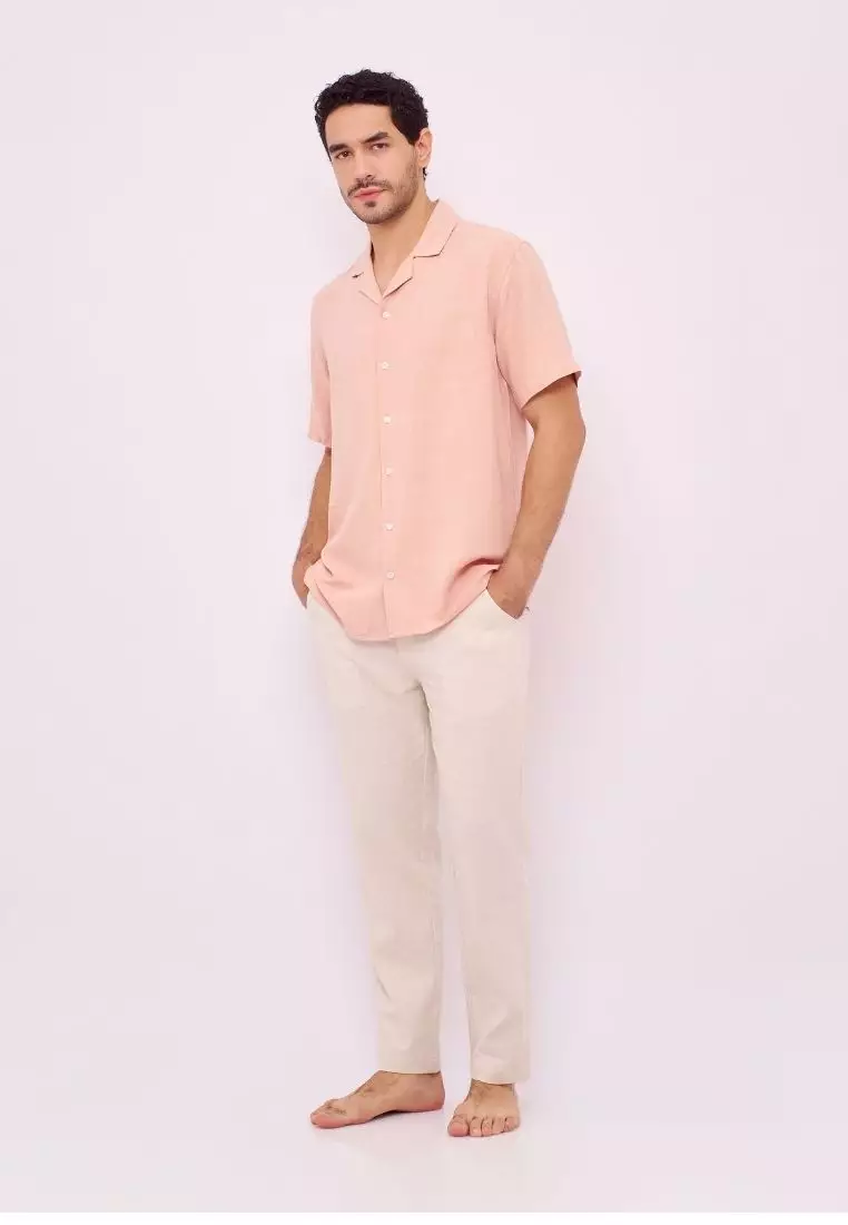 Jolla Kemeja Linen Lengan Pendek Pria Peach | Linen Short Sleeve Shirt Men Peach