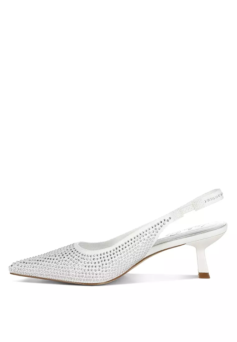 Sandal selempang berlian imitasi Flyknit warna putih