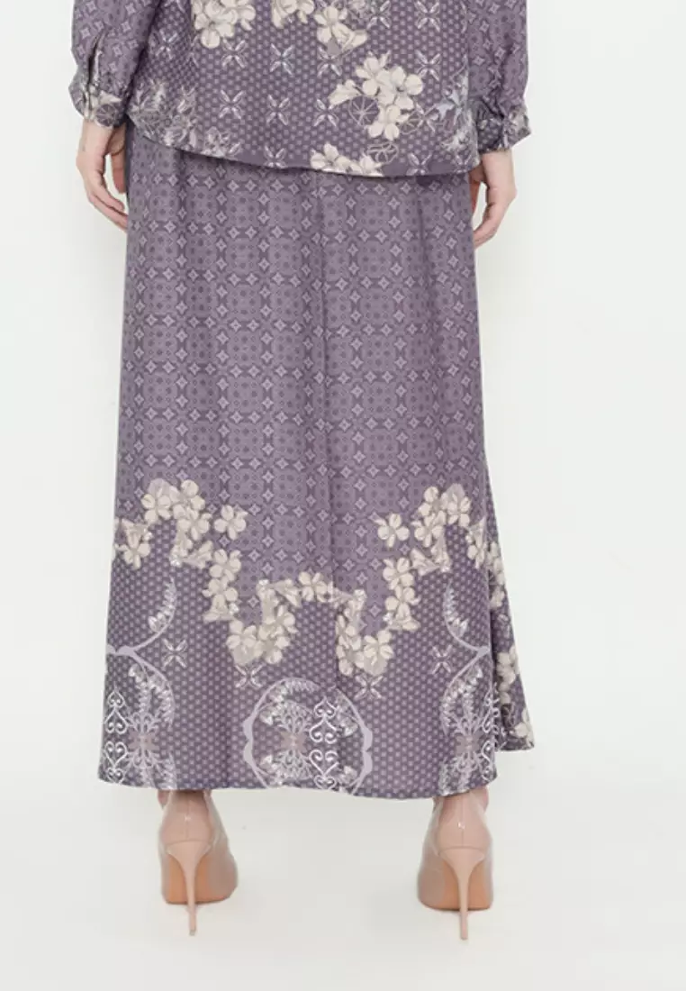 Skirt A-Line Purple Pattern Floral Etnik By Brilliant Girl Warna Ungu