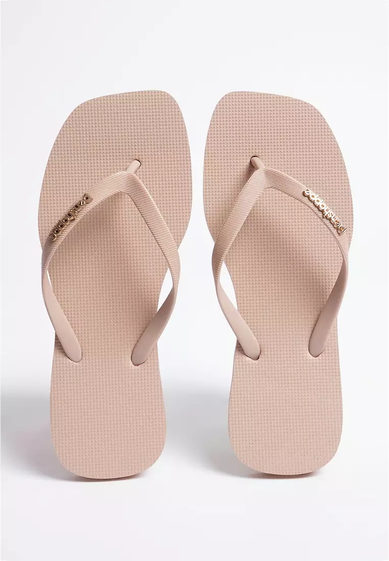 Women's Square Flip Flops with Metal Branding