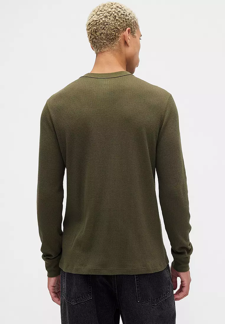 Terry Long Sleeves Waffle Logo Crew Neck Top