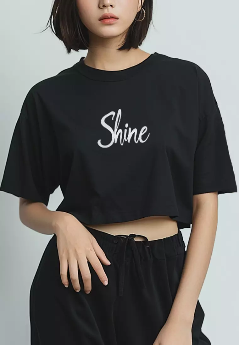 LTG77 kaos crop oversize "shine" hitam