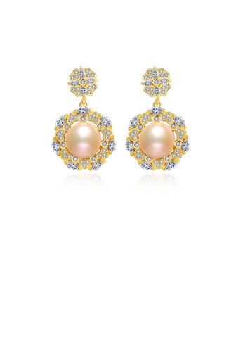 Glamorousky white 925 Sterling Silver Plated Gold Fashion Elegant Flowers Pink Freshwater Pearl Earrings with Cubic Zirconia 5AB79AC77EF04CGS_1