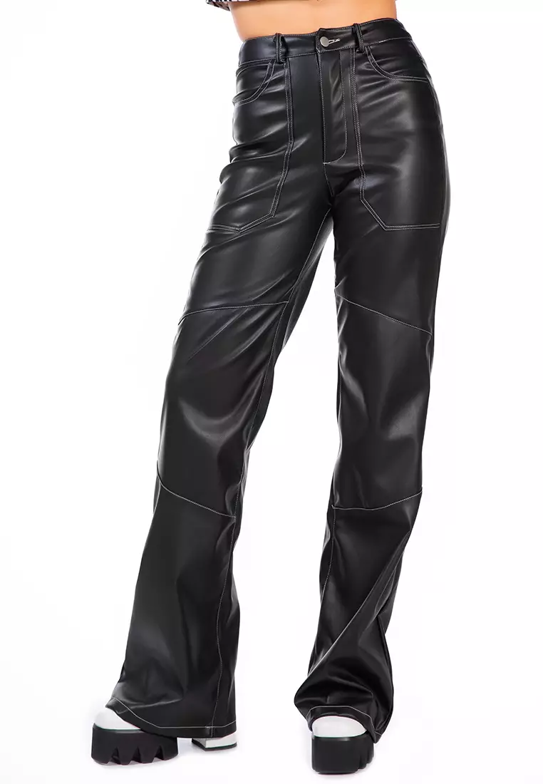 Buy London Rag Black Faux Leather Contrast Stitch Panelled Pants