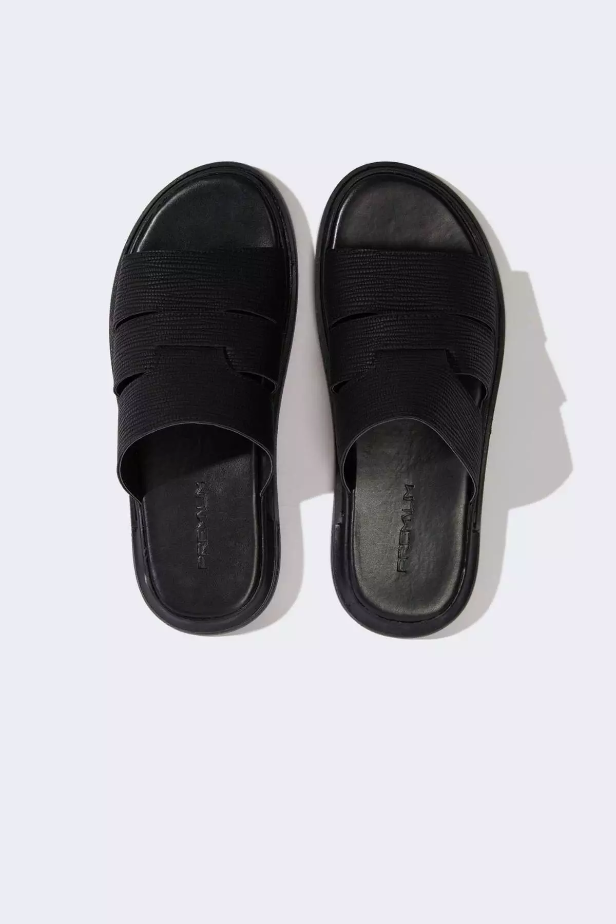 Men's Flat Sole Double Banded Faux Leather Slippers E6245Ax25Hs