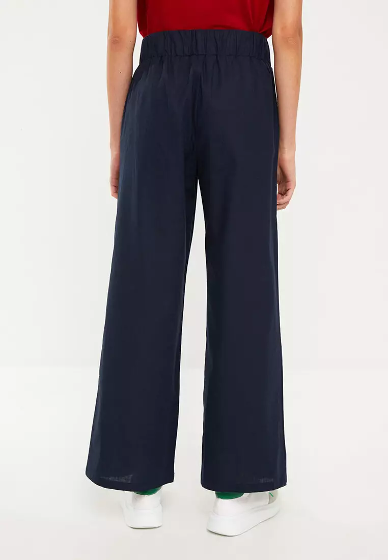 Elastic Waist Straight Pocket Detailed Gabardine Women's Trousers