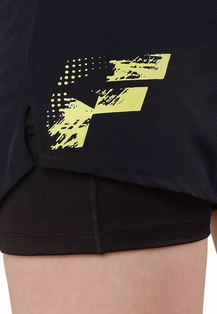 女式蓝色训练/健身房双层短裤