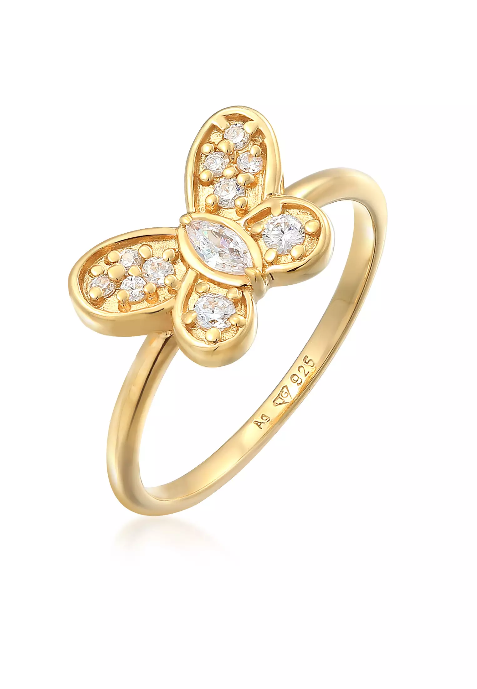 Buy ELLI GERMANY Ring Butterfly Symbol Sparkling Zirconia Crystals Gold ...