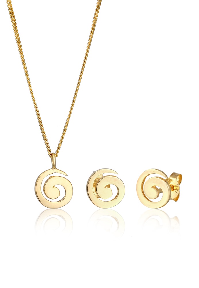 ELLI GERMANY Jewelry Set Spiral Pendant Basic Set Ear Studs Gold Plated