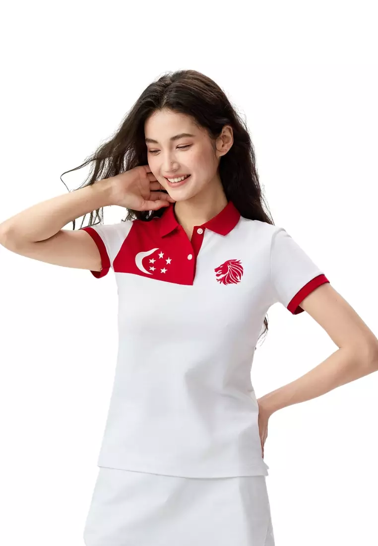 Giordano Women NDP 2026 Collection Cotton Lycra Short Sleeve Embroidery Polo T-Shirt (Singapore National Day Parade)