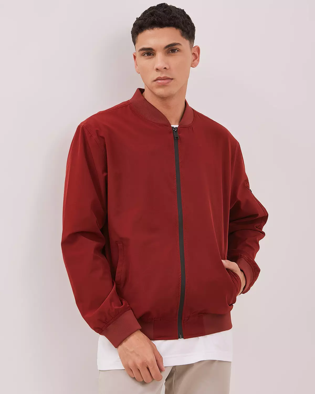 MAROON RED BOMBER JACKET FOR MEN
