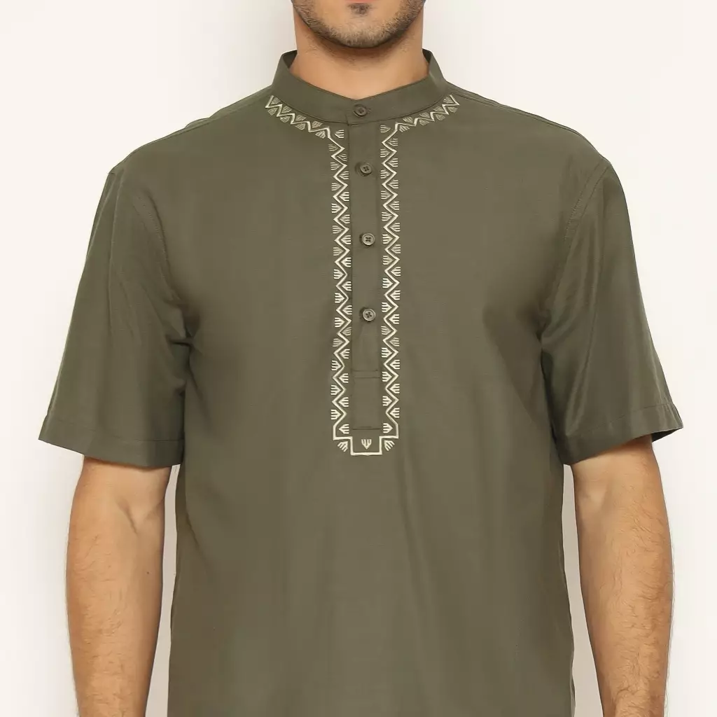 AMK Baju Koko Pria Lengan Pendek Bordir KK RAYYANKA S/S Dark Olive