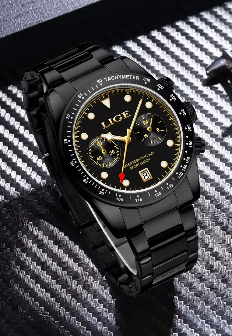 Chronograph Unisex IP Black Stainless Steel Quartz Watch, 40mm, IP Black Stainless Steel Bracelet