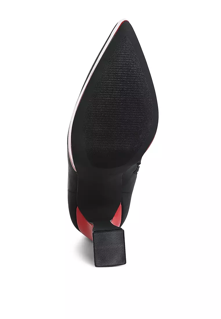 Sepatu Bot Kaus Kaki Detail Platform Kontras dalam Warna Hitam/Merah