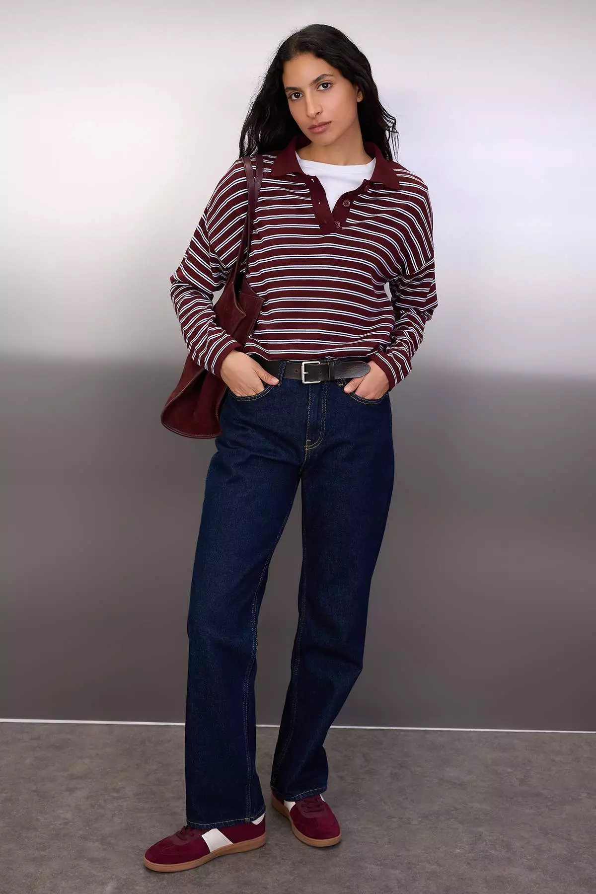 Wardrobe Essentials Plum Premium Yarn/Special Yarn Wide Pattern Striped Knitwear Sweater Twoaw26Kz19