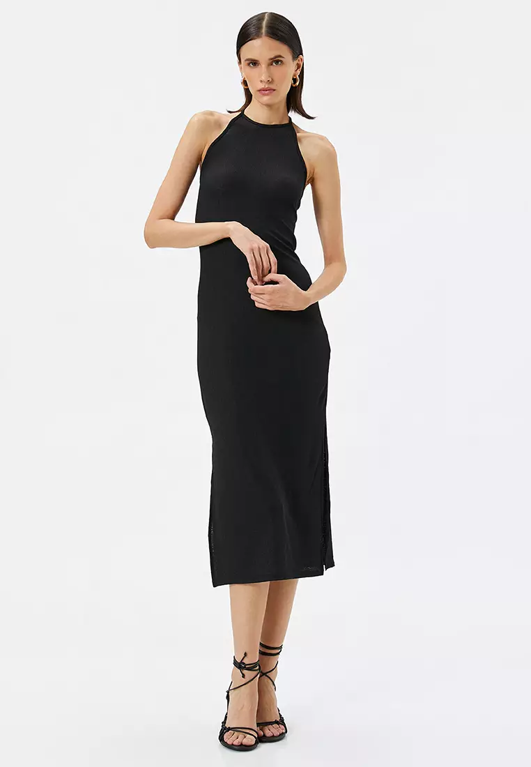 Halter Neck Slit Midi Dress