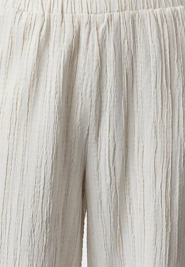Elastic Waist Textured Pants