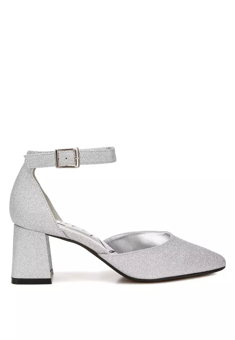 Discount on London Rag  shoes - SKU: Glitter Block Heel Sandals in Silver
