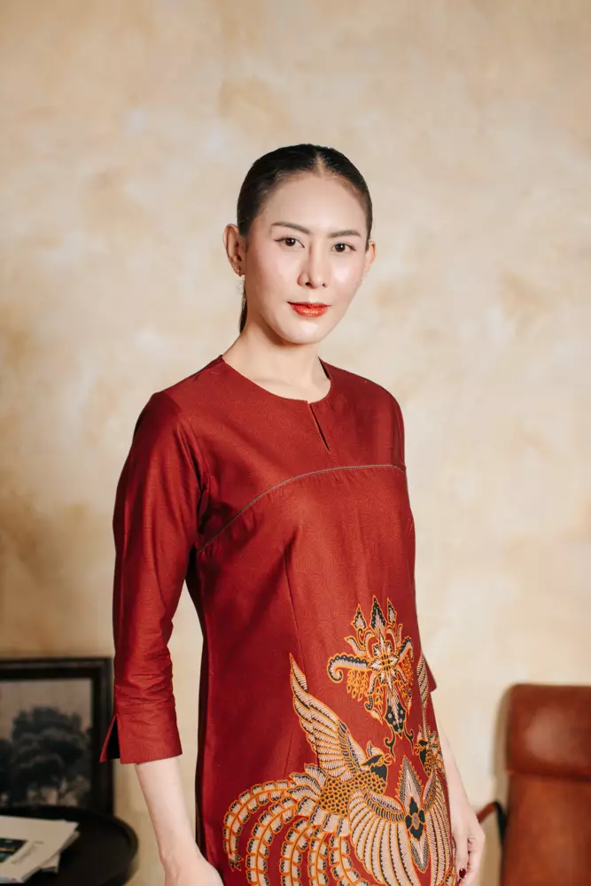 Avira Terracotta Red Dress Batik Wanita Tricot Katun
