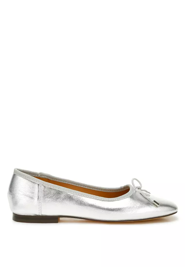 Discount on Rag & CO.  shoes - SKU: Silver Metallic Pleather Bow Ballerinas
