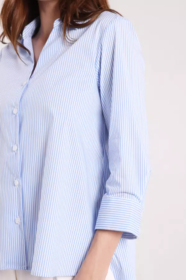 MINIMAL - Daena 2 - Kemeja Lengan Panjang Motif Garis - Light Blue