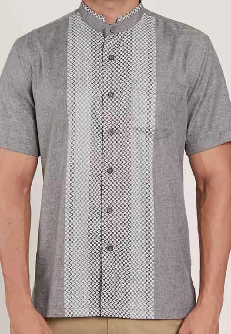 KOKO HAFZAH GREY Kemeja Casual Formal Pria Lengan Pendek SS - Baju Atasan Top Man Muslim Shirt