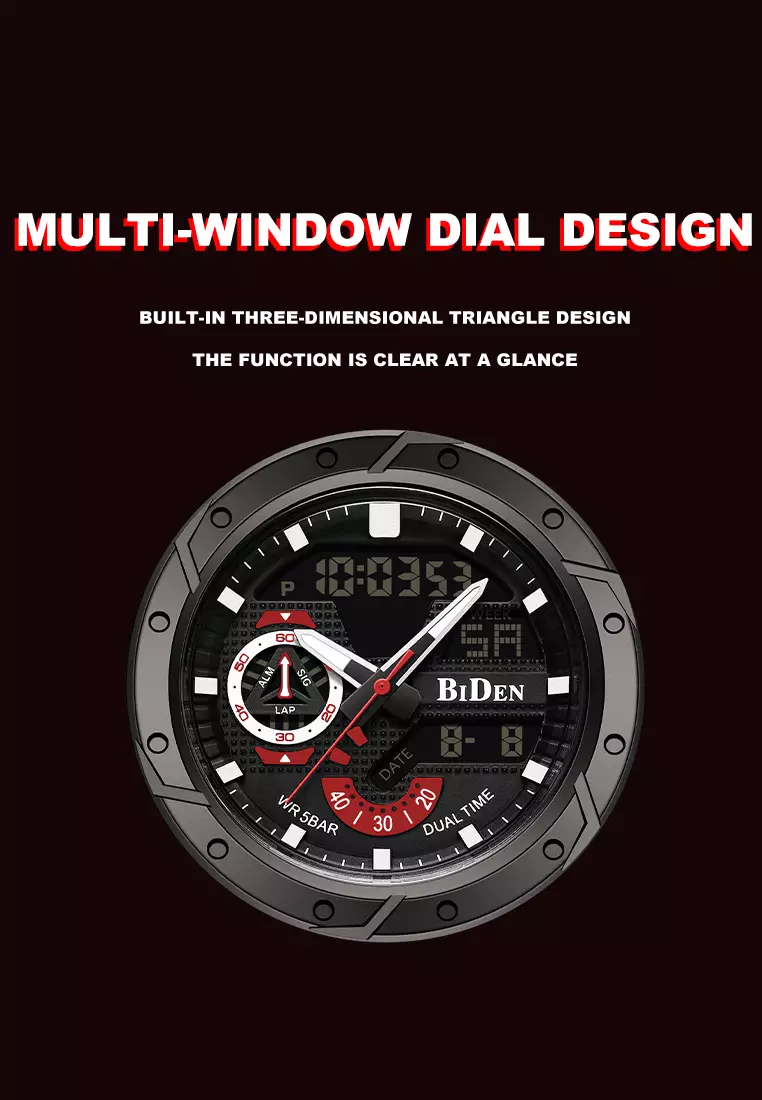 Jam Tangan Pria Anit Air Digital Analog Olahraga Bercahaya Multifungsi Tali Silikon Jam Tangan Cowok Original merah