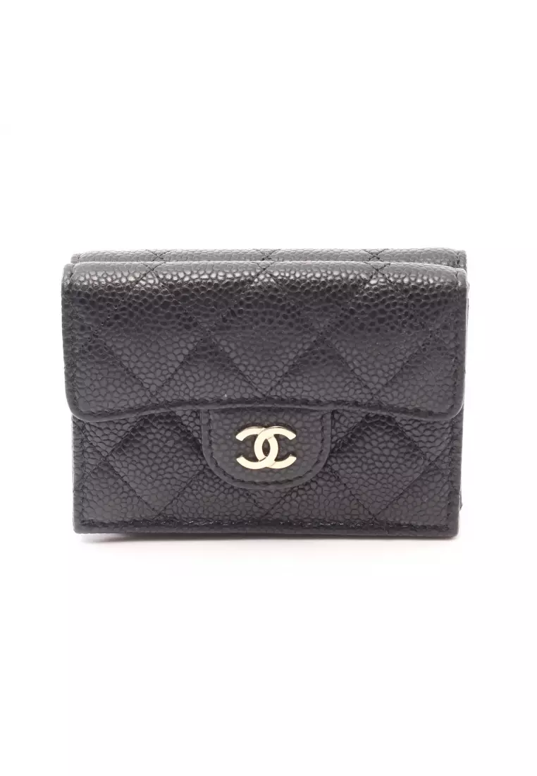 Buy Chanel Pre-loved Chanel classic Small flap wallet matelasse trifold  wallet compact wallet Caviar skin black gold hardware Online