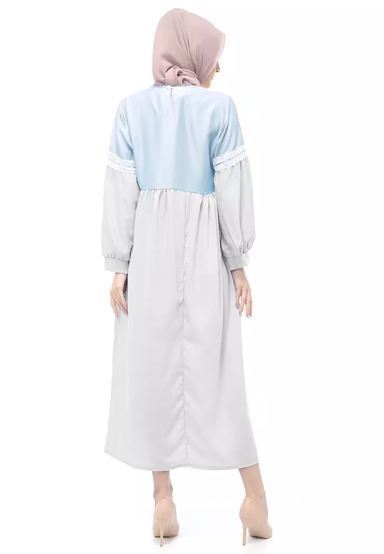 Sarinah Gamis Muslimah Panjang Atasan Wanita Motif Mutiara Regular Fit - Silver