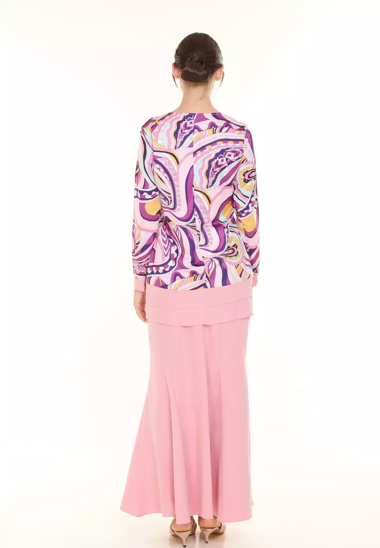 Ivy Kurung Modern layers Printed in Pink Batik