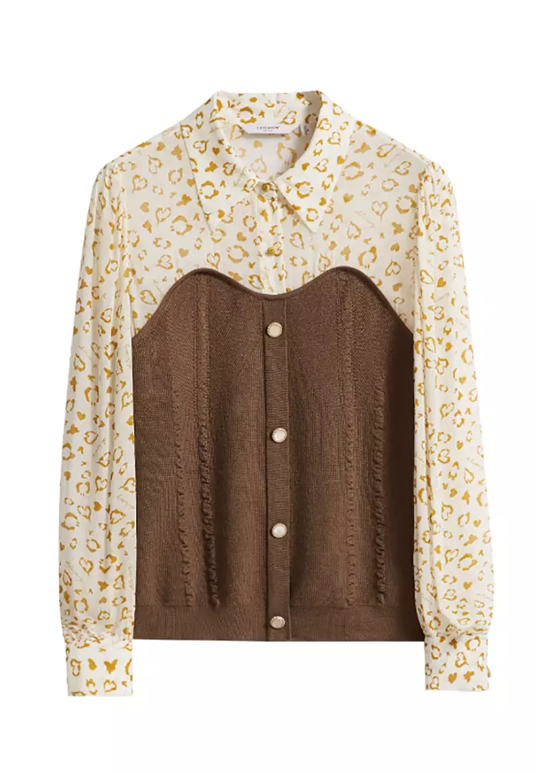 Leopard Print with Tweed Detailing Patchwork Shirt