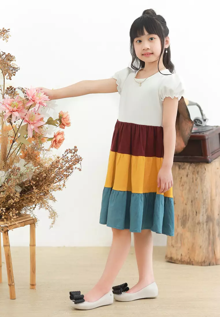 Two Mix Dress Anak Ruffle Perempuan Bahan Kaos Scuba - Dres Anak Wanita Kasual Usia 1-12 Tahun 4255