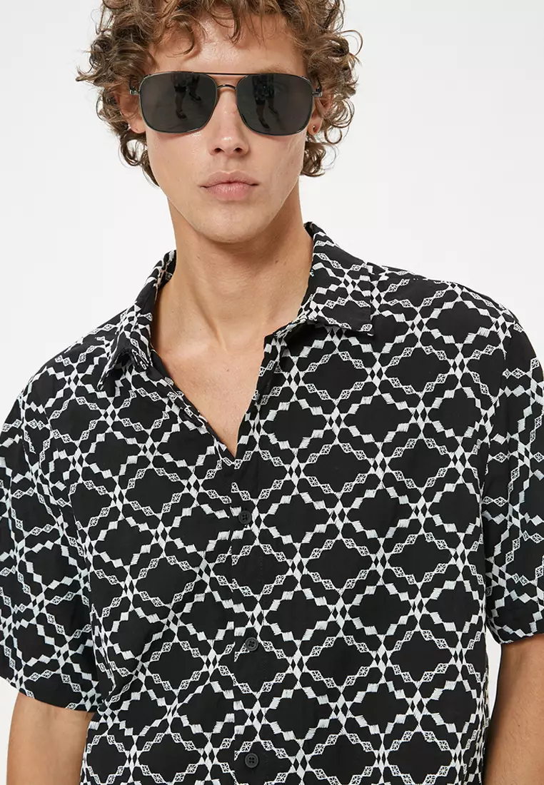 Short Sleeve Shirt Geometric Embroidered Regular Fit
