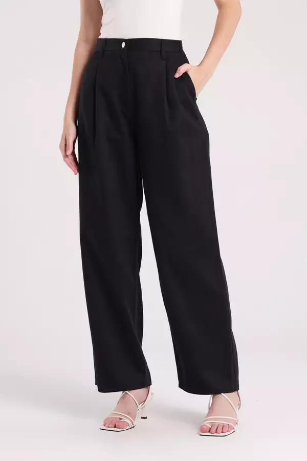 MINIMAL - Ludwig - Celana Lurus Lipit - Black Warna Black