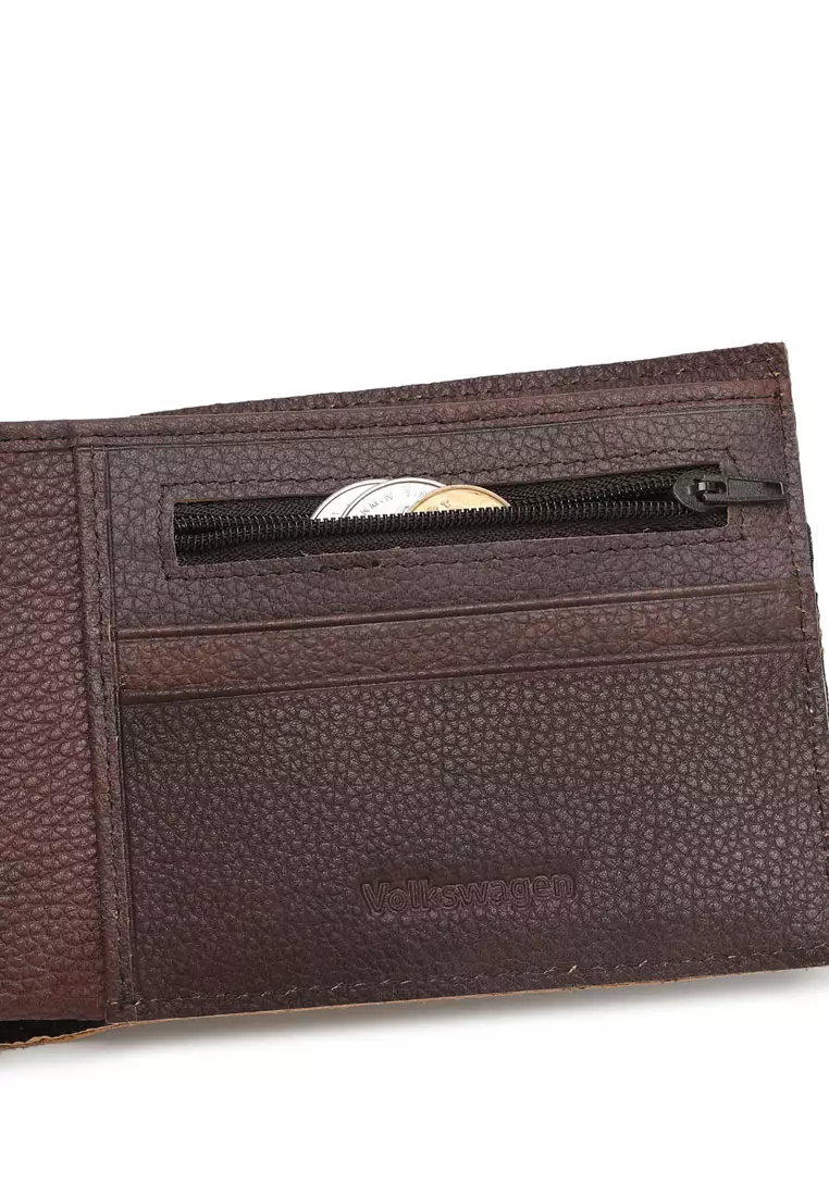 Kulit Genuine Dompet Pendek Pria (Men's RFID Genuine Leather Bi Fold Center Flap Short Wallet With Coin Compartment)