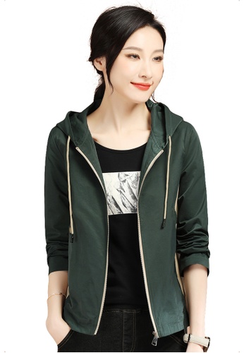 A-IN GIRLS green and beige Simple Contrast Hooded Jacket 9BC09AAA3F08AFGS_1