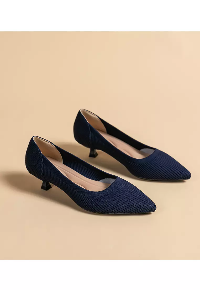 3.5CM ‌Pointed-toe Fly Knit‌ Kitten Heels‌ TJ1507