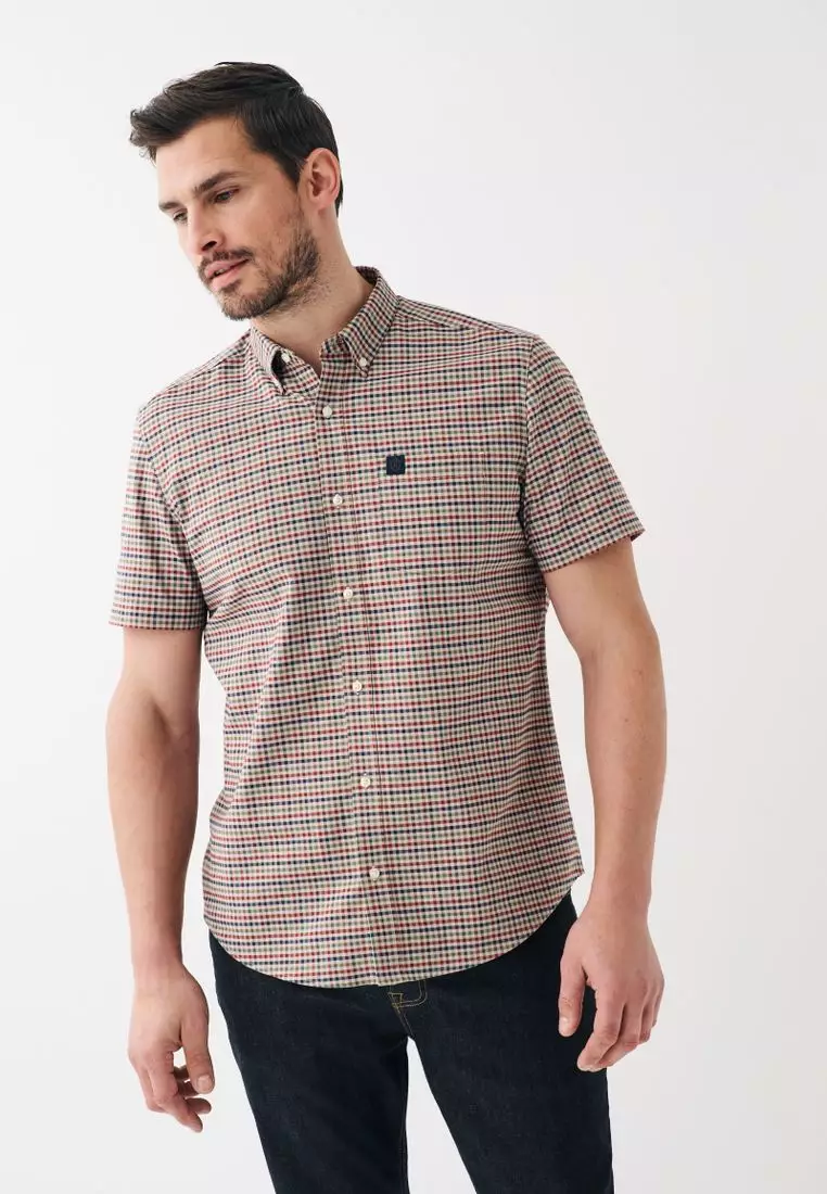 Gingham short sleeve top shirt