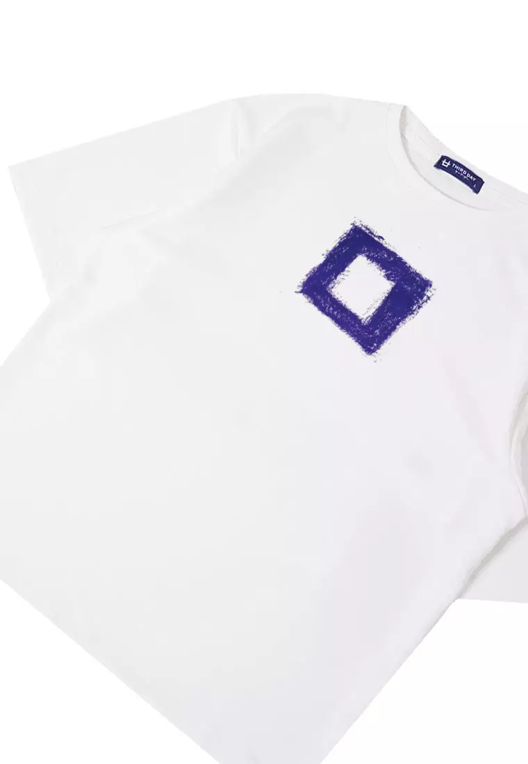 MTS33 Kaos Oversize Bahan Tebal Scuba "blue square" putih