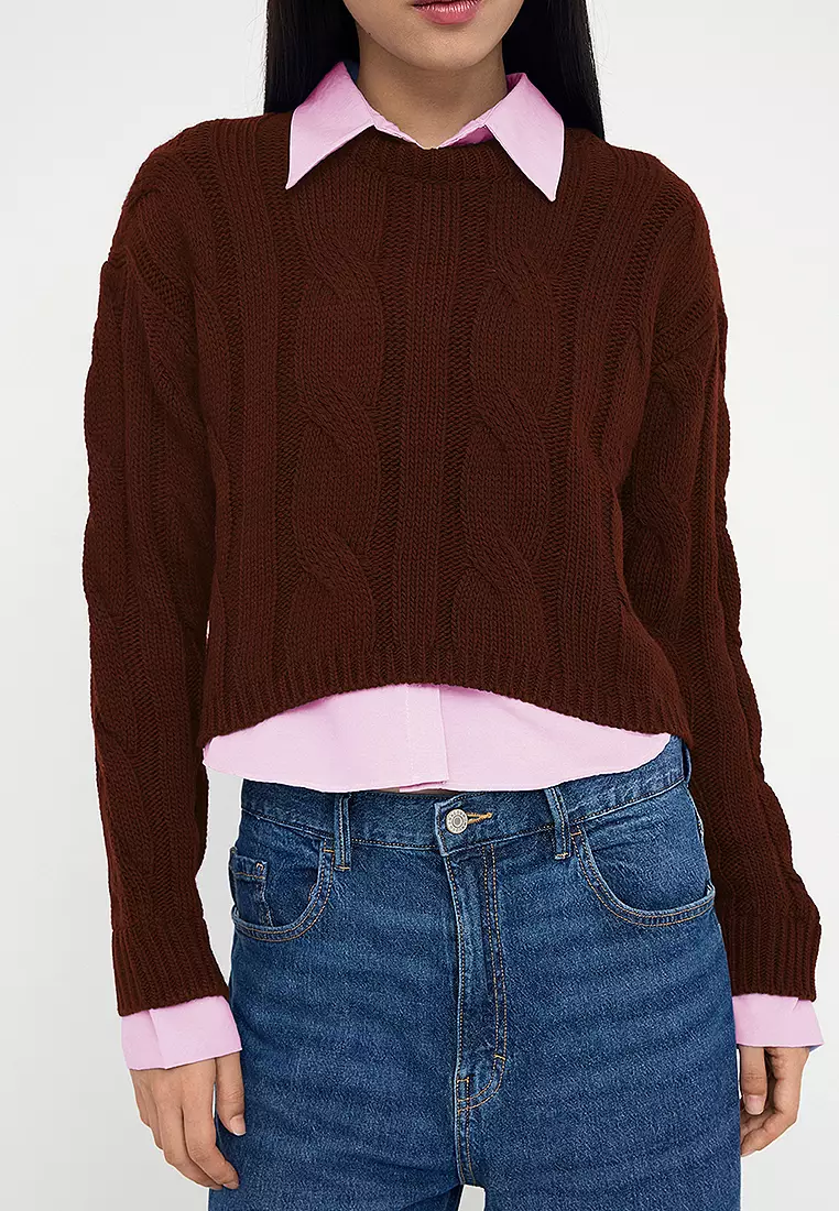 Garnish Detail Crop Knit Sweater
