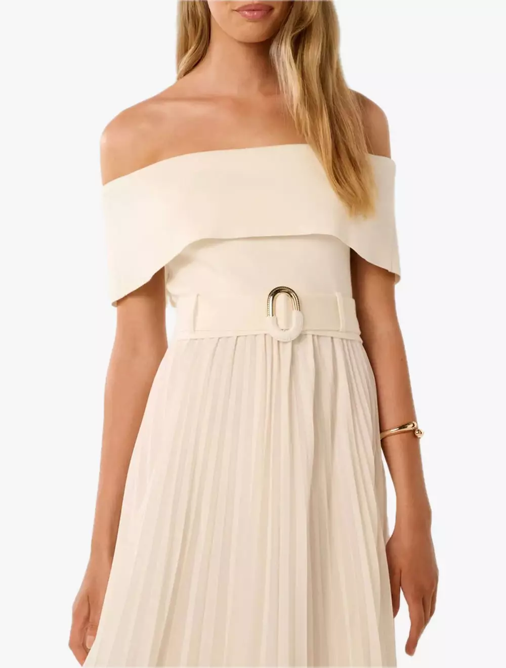Capri Bardot Pleat Hem Midi Dress