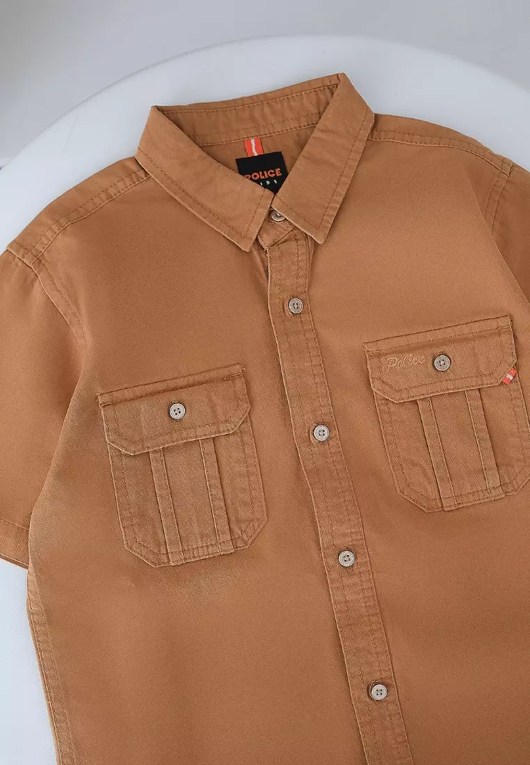 POLICE Kemeja Polos Cotton Kantong Dua Anak Laki Laki
