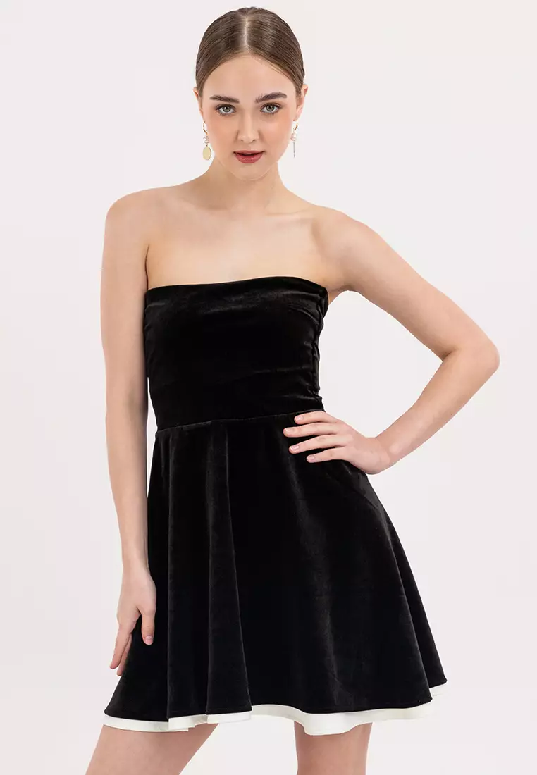 Eris Two-toned Bandeau Velvet Mini Dress