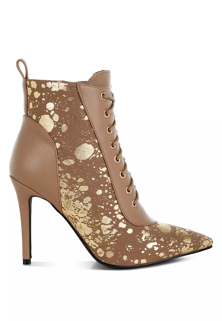 Discount on London Rag  shoes - SKU: Abstract Pattern Lace-Up Ankle Boots in Brown