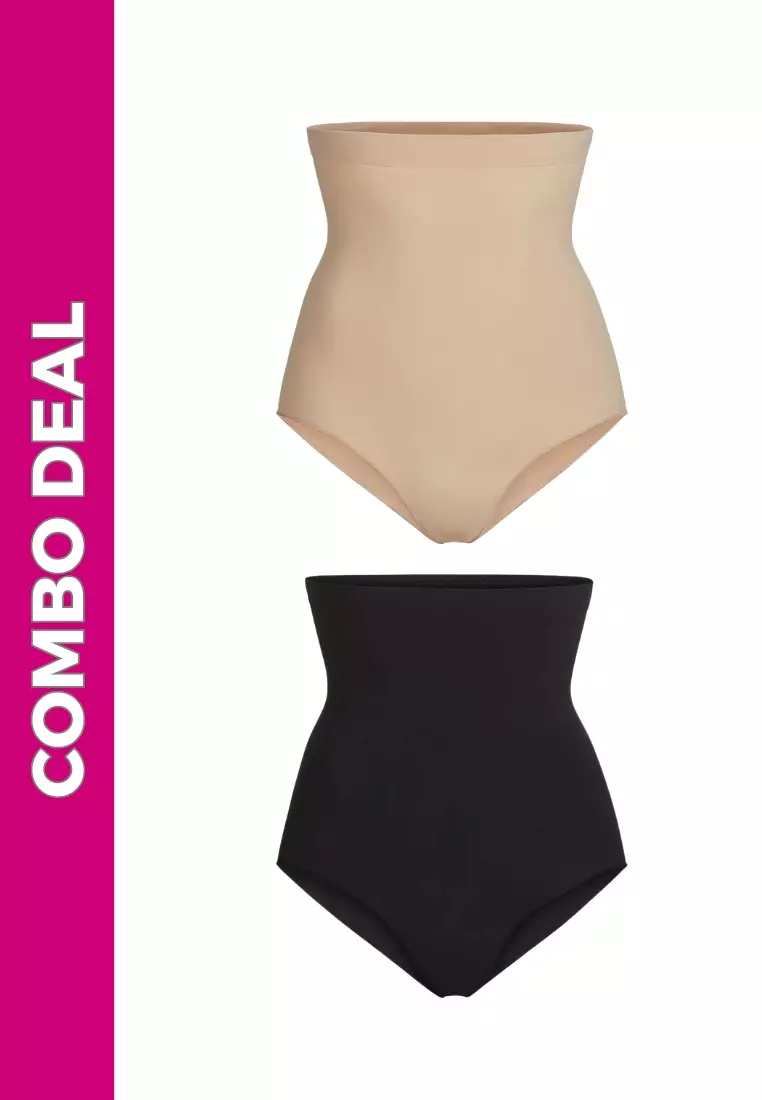 2 Pack Premium Daelyn High-Waisted Girdle Panties Compression Shapewear in Nude and Black