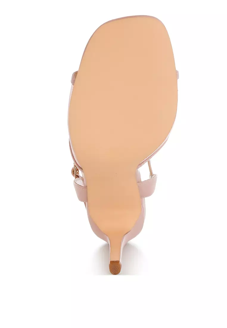 Sepatu hak stiletto ujung persegi warna merah muda