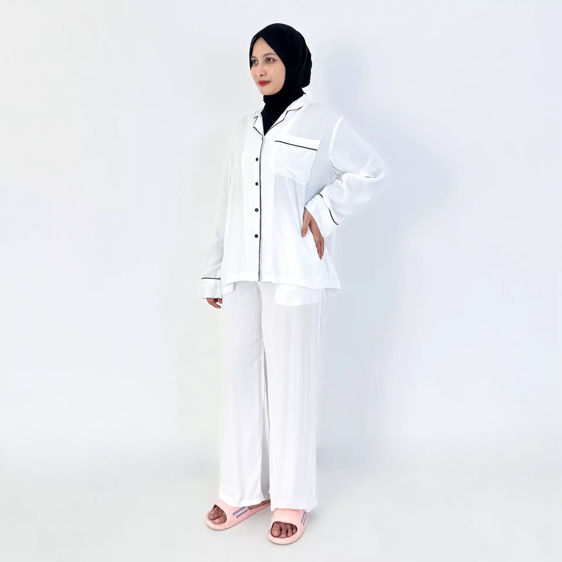Pajama Sets Serena | Size L-XXL PUTIH| Setelan Baju Tidur Lengan Panjang Piyama Wanita Katun