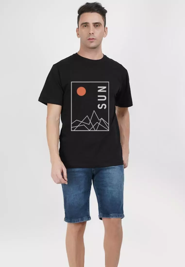 Rising Sun Graphic Black Cotton Short Sleeve Regular Fit Tee