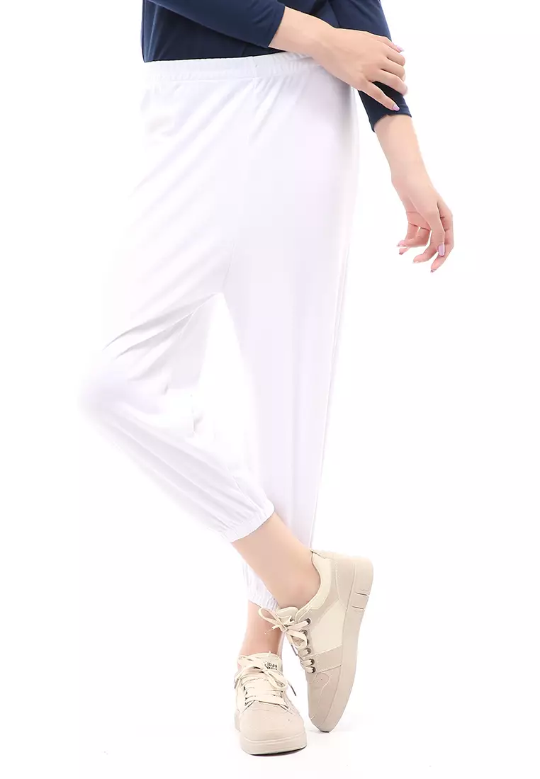Nabila Legging Karet Muslimah Polos Bawahan Wanita Regular Fit - Putih