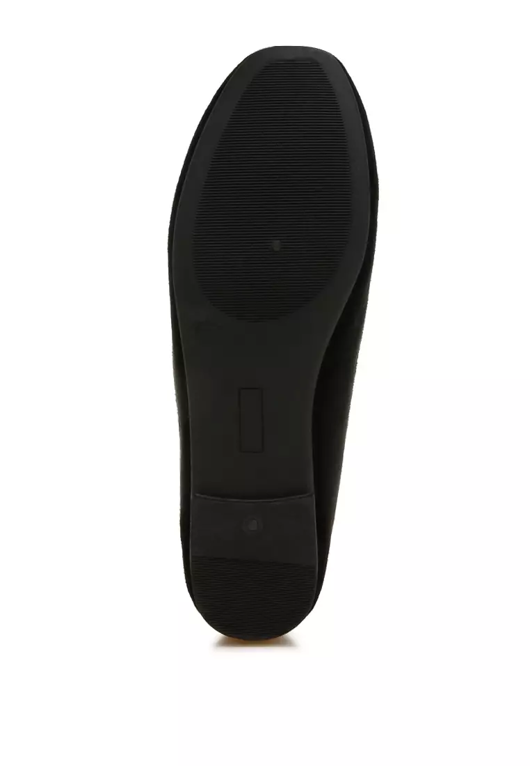 Rhinestone Buckle Detail Ballerinas in Black